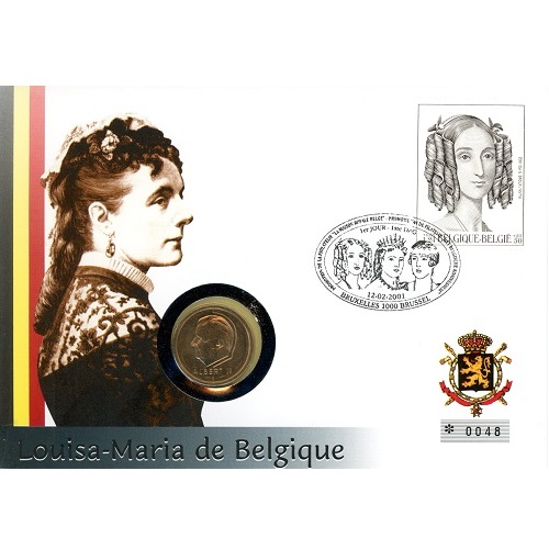 20 Francs 1996 Belgicko BU numisbrief  Luisa Maria Belgická +  75 Francs známka