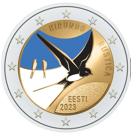 2 euro 2023 Estónsko cc.UNC farbená lastovička