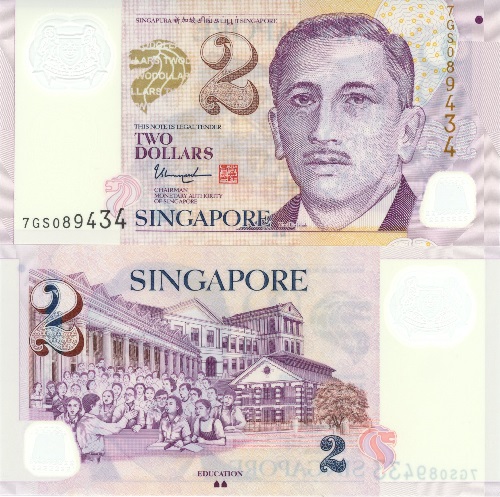 2 Dollars 2022 Singapúr UNC séria 7G