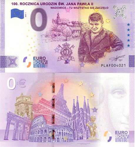 0 euro suvenír 2020/1 Poľsko UNC 100. Rocznica Jana Pawła II (ND) (obálka)