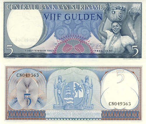 5 Gulden 1963 Surinam UNC séria CN