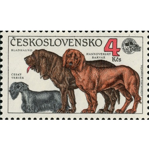 Známka 1990 Československo čistá, Bladhound, Hannoverský barvař, Český teriér