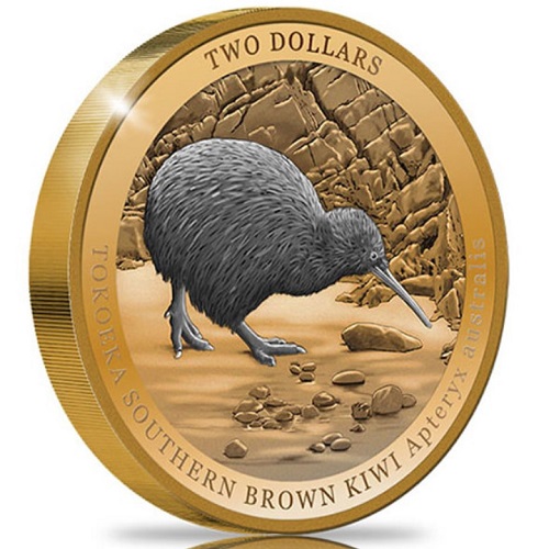 2 Dollars 2023 Nový Zéland Proof Gilded 2 Oz Ag Brown Kiwi (Z:7:5)
