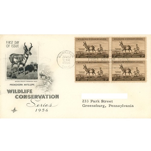 FDC 1956 USA, Wildlife Conservation - Pronghorn Antelope