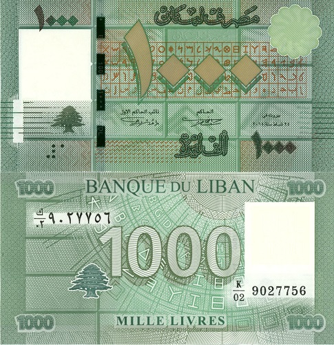 1000 Livres 2011 Libanon UNC séria K/02