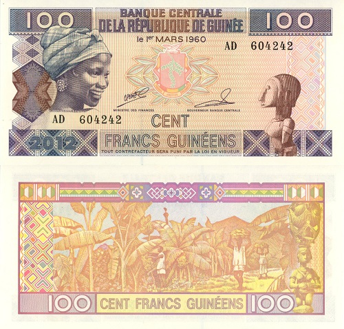 100 Francs 2012 Guinea UNC séria AD