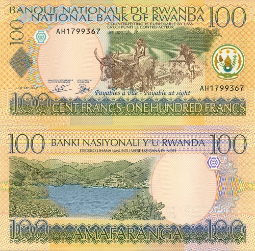100 Francs 2003 Rwanda UNC séria AH