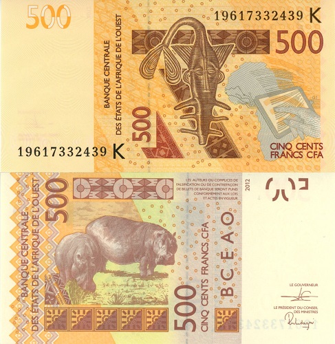 500 Francs 2012 Zapadoafrické štáty UNC séria K