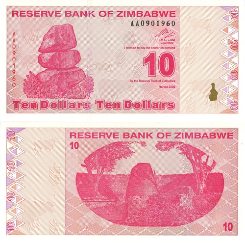 10 Dollars 2009 Zimbabwe UNC séria AA