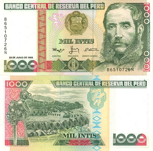 1000 Intis 1988 Peru UNC séria B*N