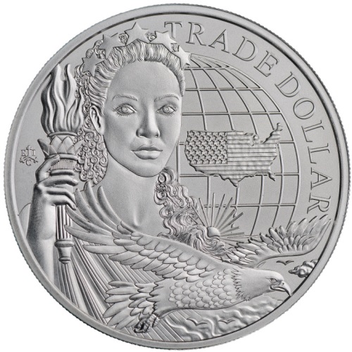 One Pound 2023 Svätá Helena BU 1 Oz Ag, Modern US Trade Dollar