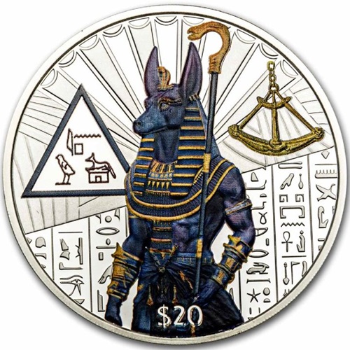 20 Dollars 2023 Sierra Leone PROOF farbená 2 Oz Ag Egyptian Gods  Anubis (V:8:2)