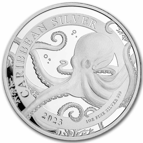 Dollar 2023 Barbados BU 1 Oz Ag, Caribbean - Octopus