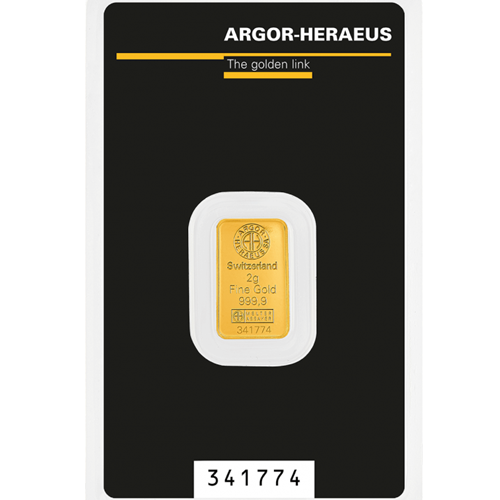 Investičné zlato - zlatá tehlička 2 g  999,9 Argor-Heraeus