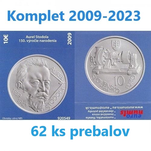 62 x papierový prebal na komplet Slovensko Ag PROOF 2009-2023