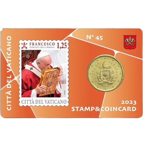 50 Cent + 1,25 € známka 2023 Vatikán BU karta č.45