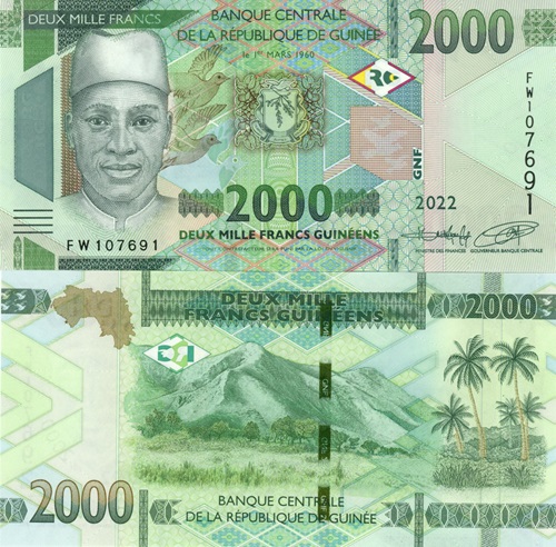 2000 Francs 2022 Guinea UNC séria FW