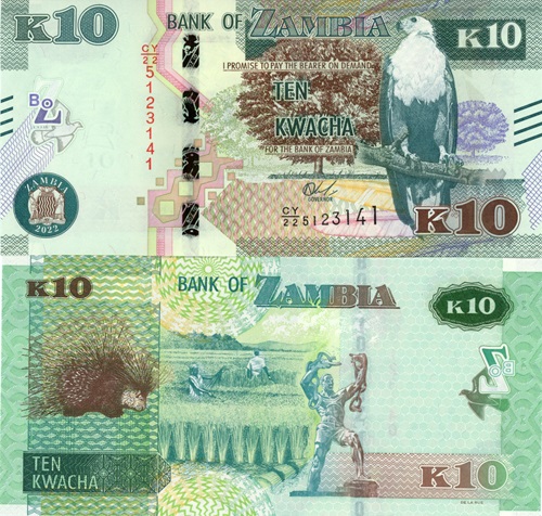 10 Kwacha 2022 Zambia UNC séria CY/22