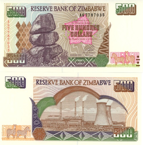 500 Dollars 2001 Zimbabwe UNC séria AG