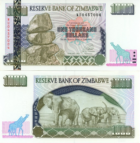 1000 Dollars 2003 Zimbabwe UNC séria WU