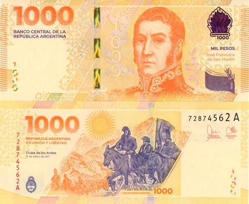 1000 Pesos 2023  Argentína UNC séria A