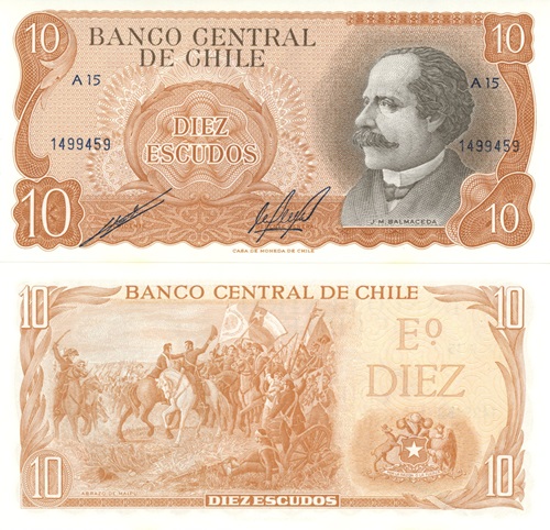 10 Escudos 1970 Chile UNC, séria A15