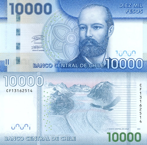 10 000 Pesos 2021 Chile UNC séria CF