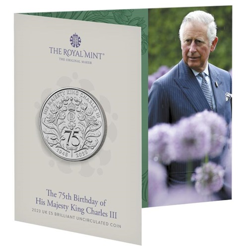 5 Pounds 2023 Anglicko BU karta, 75th Birthday King Charles III