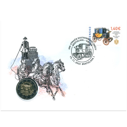 2 euro 2023 Slovensko numizmatická obálka, Expresná pošta ťahaná koňmi