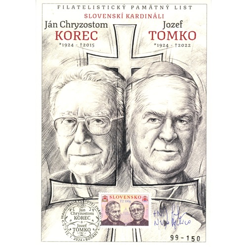 Pamätný list 2024 Slovensko, Ján Chryzostom Korec a Jozef Tomko (originál 1 podpis)