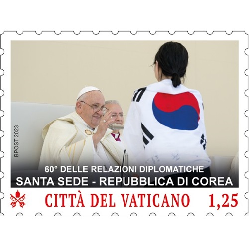 Známka 2023 Vatikán čistá, diplomacia Svätá stolica a Kórejská republika (1,25€)