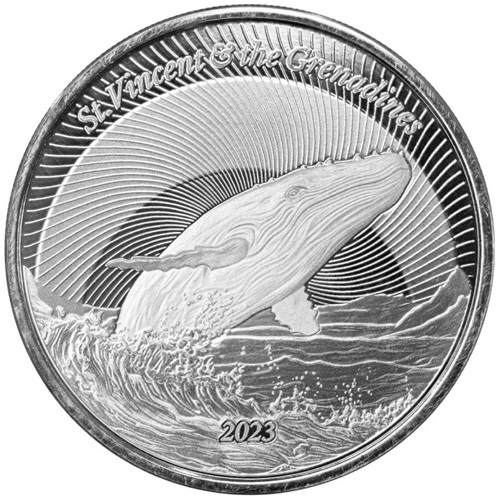 2 Dollars 2023 Svätý Vincent a Grenadíny PROOF like 1 Oz Ag, Humpback Whale
