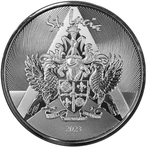 2 Dollars 2023 Svätá Lucia PROOF like 1 Oz Ag, Coat of Arms