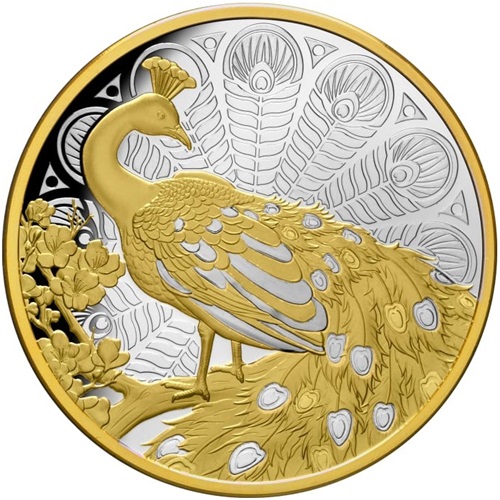 Dollar 2024 Niue PROOF gilded 1 Oz Ag Peacock