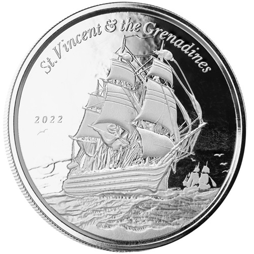 2 Dollars 2022 Svätý Vincent a Grenadíny BU 1 Oz Ag, Warship