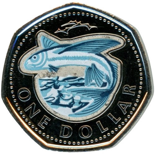 1 Dollar 2020 Barbados UNC farbená. Flying Fish