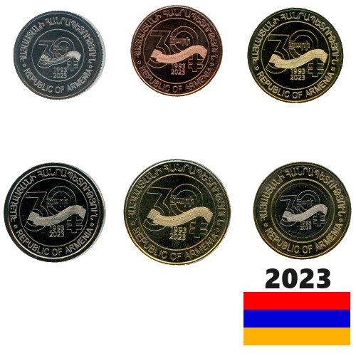 SET 2023 Arménsko UNC 30th Anniversary National Currency (880 Dram)