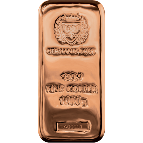 Investičná meď - medenná tehlička 1 Kg Cu 999/1000 Germania Mint