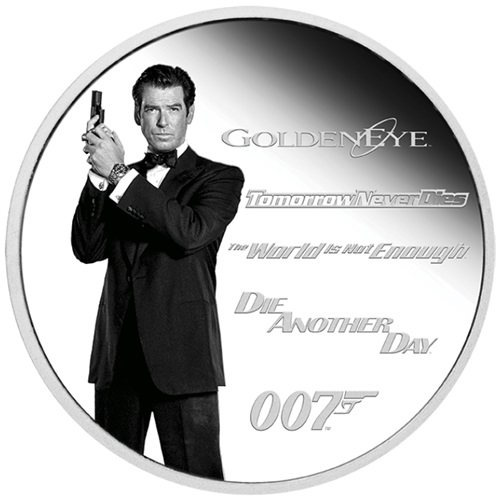 Dollar 2024 Tuvalu PROOF farbená 1 Oz Ag James Bond - Pierce Brosnan