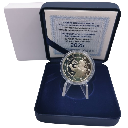 2 euro 2025 Grécko cc.PROOF, Mikis Theodorakis