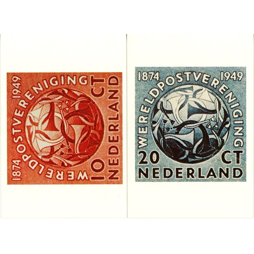 Set 2 pohľadníc 1980 Holandsko čisté, Svetová poštová únia, 75. výročie