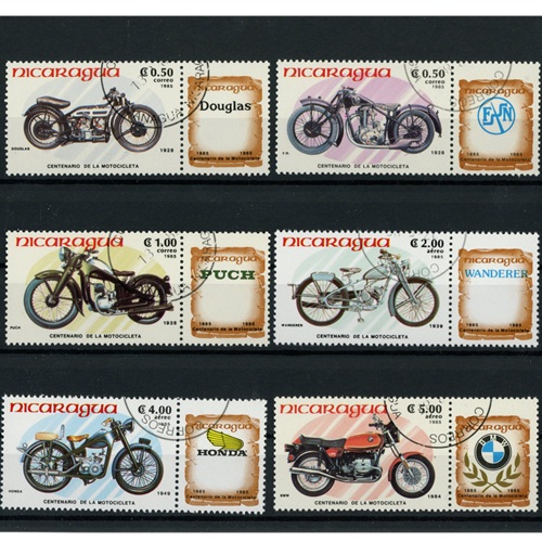Známky 1985 Nikaragua pečiatkované, 100. výročie motocyklov