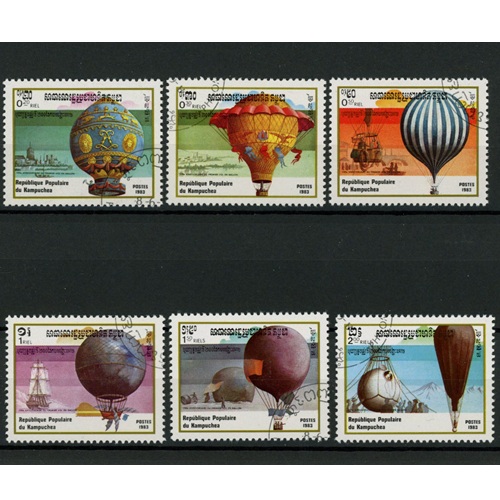 Známky 1983 Kambodža pečiatkované, 200. výročie letectva (6 ks)