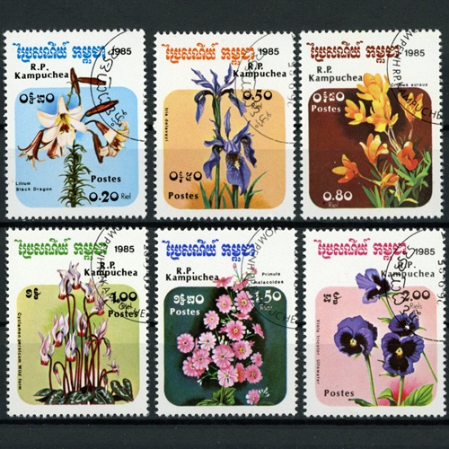 Známky 1985 Kambodža pečiatkované, Kvety (6 ks)