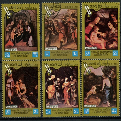 Známky 1984 Laos pečiatkované, 450. výročie úmrtia Correggia