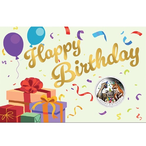 50 Cents 2026 Austrália PROOF karta farbená 1/2 Oz Ag, Happy Birthday - k narodeninám