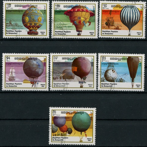 Známky 1983 Kambodža pečiatkované, 200. výročie letectva 