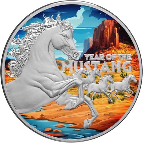 Dollar 2026 Niue PROOF farbená 1 Oz Ag, American Lunar Series - Year of the Mustang