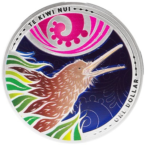 Dollar 2026 Nový Zéland PROOF farbená 1 Oz Ag, Kiwi 