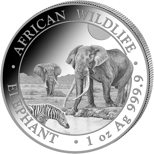 100 Shillings 2026 Somálsko BU 1 Oz Ag, African Elephant